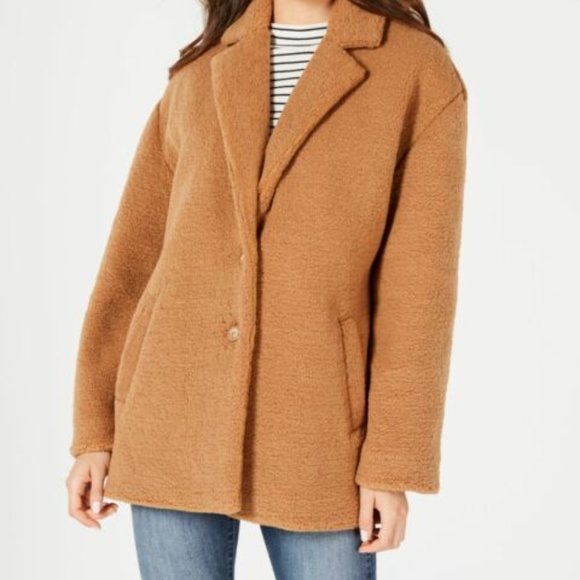 Collection B Teddy Coat L Button Front Camel C - Picture 1 of 7